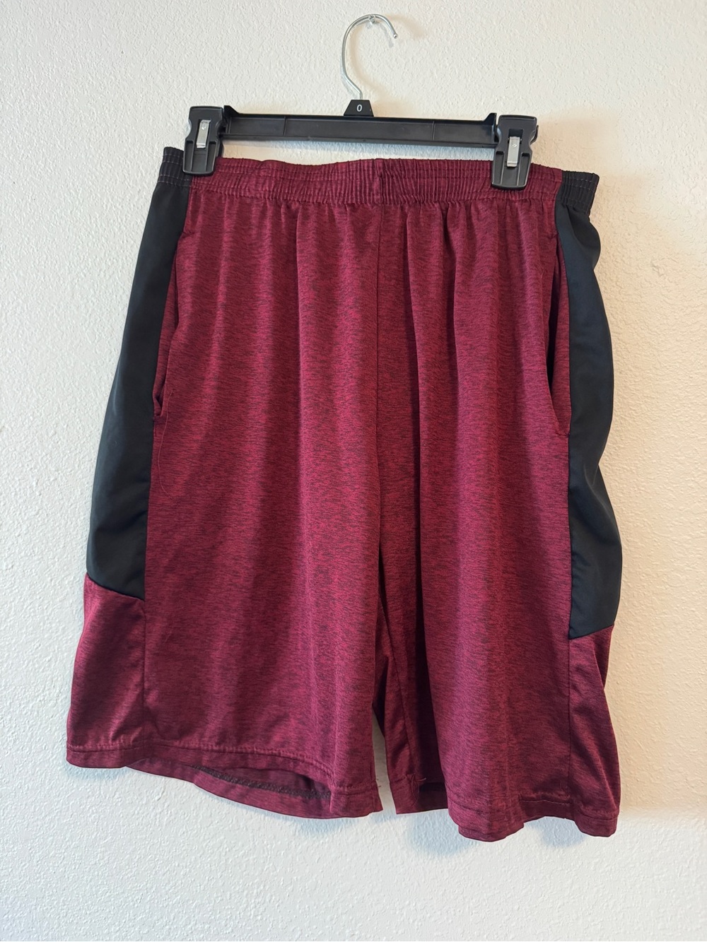 Men's Large Athletic Maroon Shorts with Black Side Panels